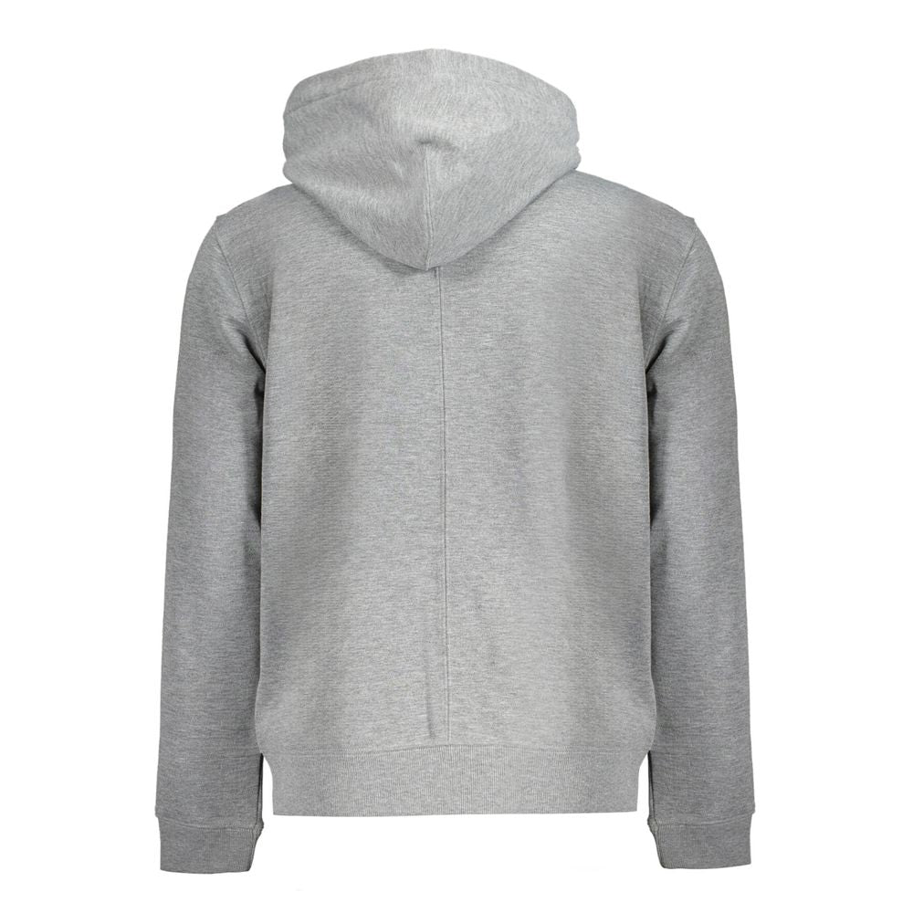 Back view of Calvin Klein Gray Polyester Men Sweater, sustainable long sleeve sport hoodie made from 100% recycled materials.