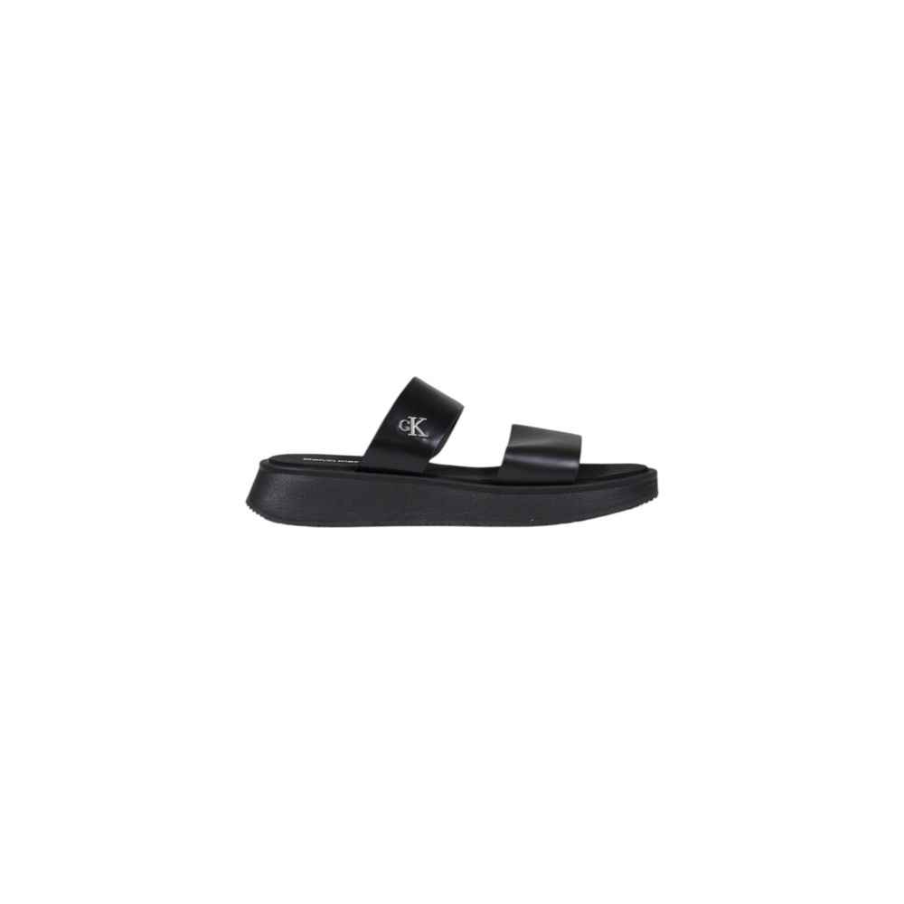 Calvin Klein Jeans Black Leather Flat Sandals Calvin Klein Jeans