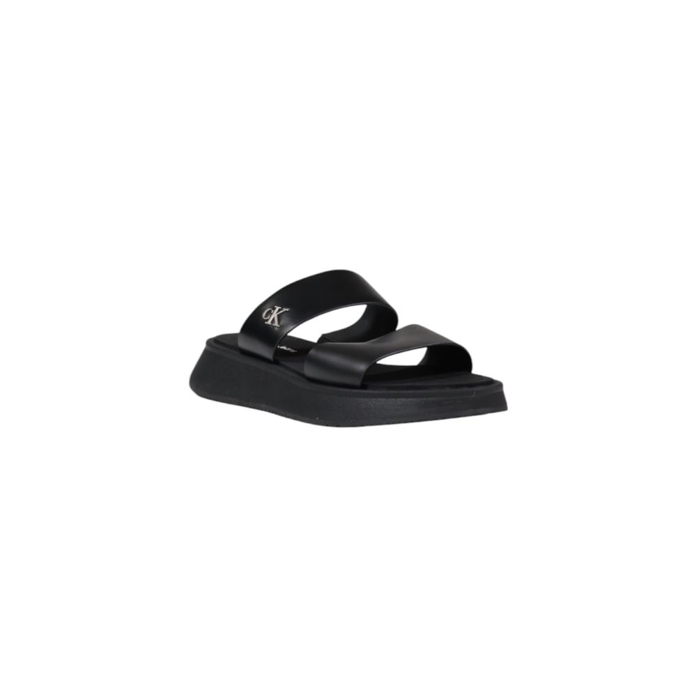 Calvin Klein Jeans Black Leather Flat Sandals Calvin Klein Jeans