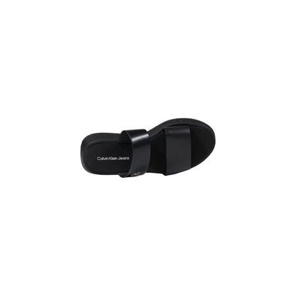 Calvin Klein Jeans Black Leather Flat Sandals Calvin Klein Jeans