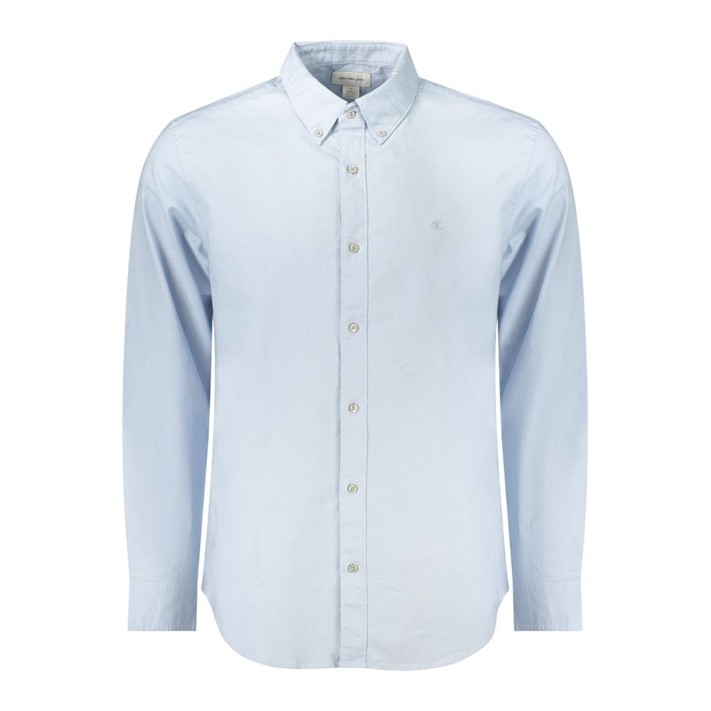 Calvin Klein Light Blue Cotton Men Shirt with button-down collar and CK logo