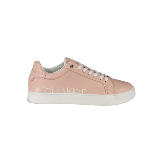 Calvin Klein Pink Polyester Women Sneaker with leather accents, eco-friendly design, and iconic logo for chic style.