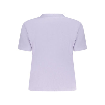 Back view of Calvin Klein Purple Cotton Women T-Shirt with short sleeves and crew neck, showcasing minimalist design and quality fabric.