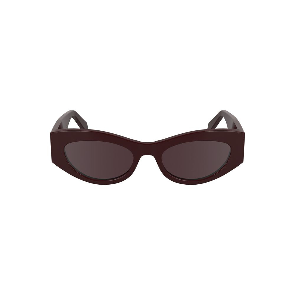Calvin Klein Red Acetate Women Sunglasses with bold cat eye design and warm brown lenses.