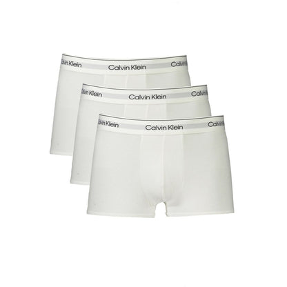 Calvin Klein White Cotton Men Boxer tri-pack featuring breathable, snug fit underwear with iconic logo waistband for ultimate comfort.