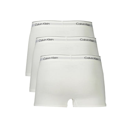 Calvin Klein White Cotton Men Boxer tri-pack with logo waistband for comfort and style.