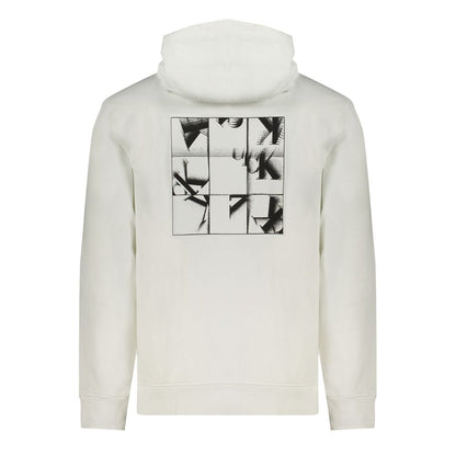 Calvin Klein White Cotton Men Sweater with Hood featuring logo design on the back.