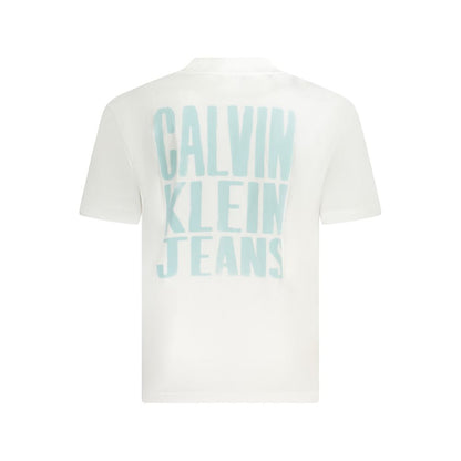 Calvin Klein White Cotton T-Shirt with logo print on back, 95% regenerative cotton, short sleeve crew neck.