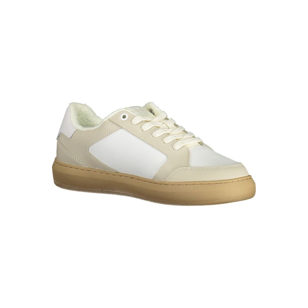 Calvin Klein White Polyester Sneaker with laces, contrasting sole and details, logo, 50% recycled polyester.