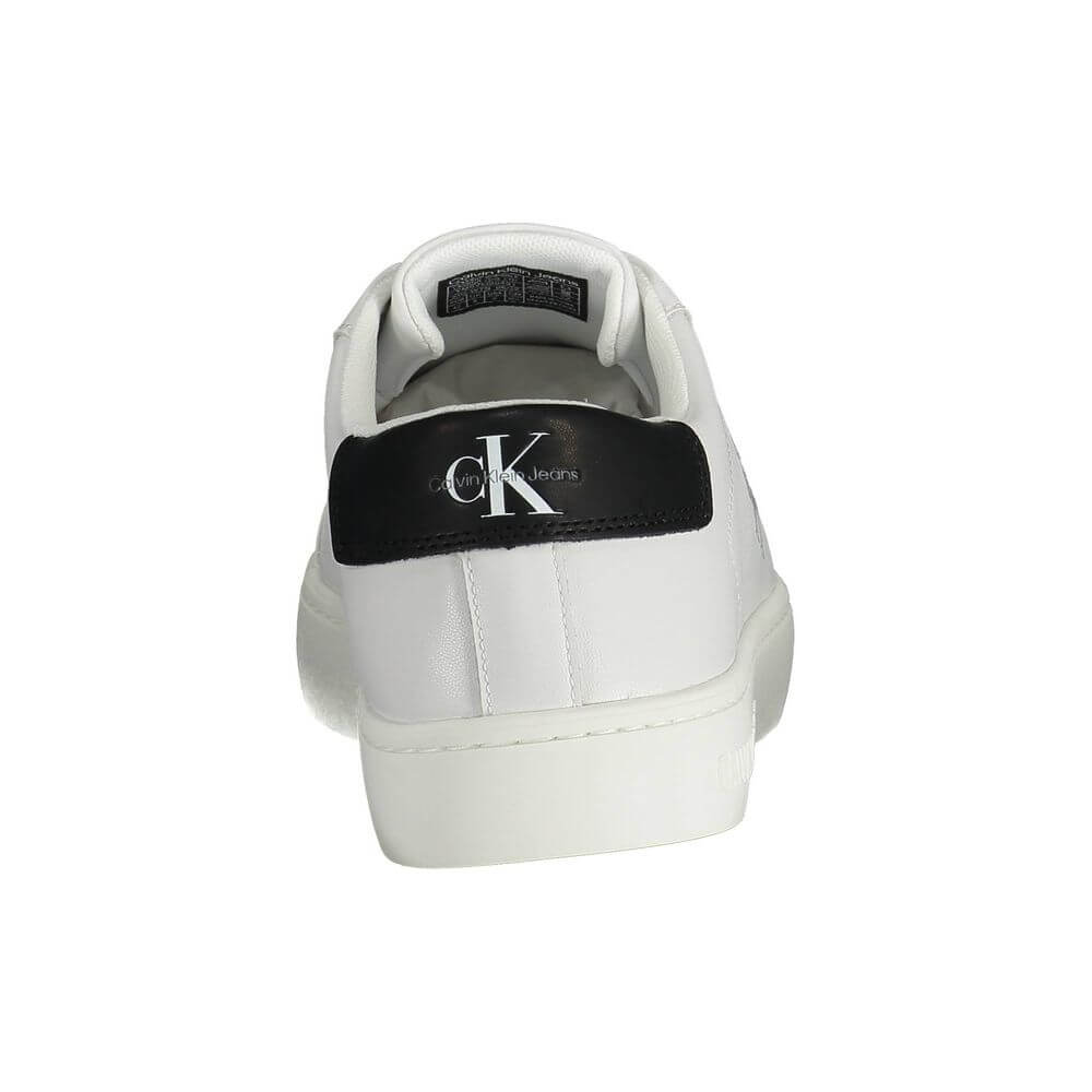 Calvin Klein White Recycled Polyester Men Sneaker featuring bold logo and sustainable design.