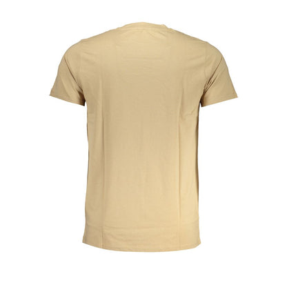 Back view of Cavalli Class Beige Cotton T-Shirt, short-sleeved with crew neck and logo print.
