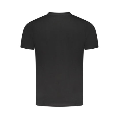 Cavalli Class Black Cotton Men T-Shirt with bold print and logo, showcasing contemporary luxury and comfort.