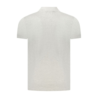 Back view of Cavalli Class Gray Cotton Polo Shirt with short sleeves and contrasting details