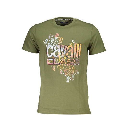 Cavalli Class Green Cotton T-Shirt with round neck, short sleeves, and logo print
