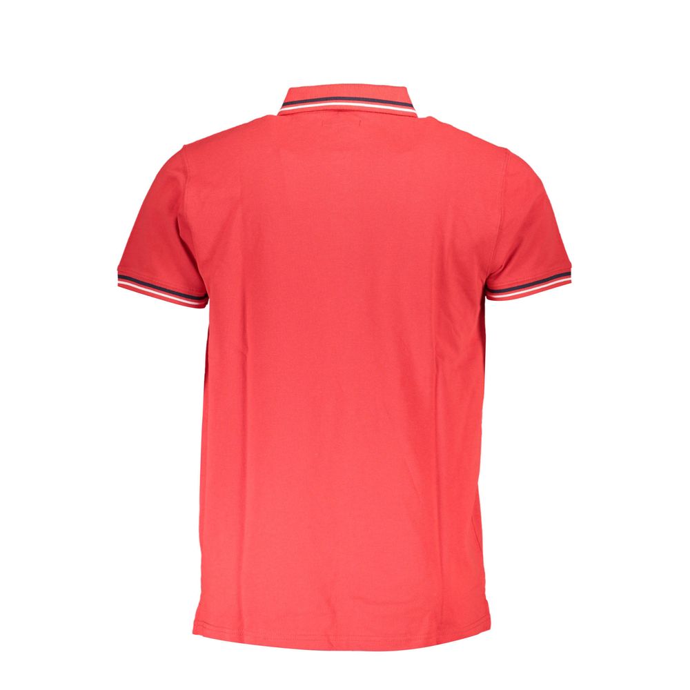 Cavalli Class Red Cotton Men Polo Shirt with contrasting details and signature embroidery, rear view showcasing style and sophistication.