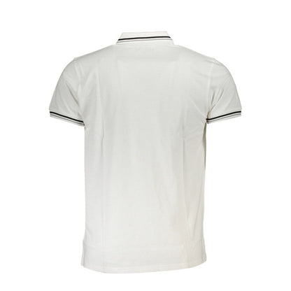 Back view of Cavalli Class White Cotton Men Polo Shirt with elegant design and iconic logo.