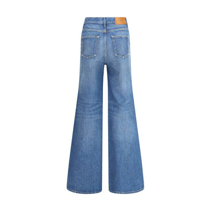 Back view of Chloé Blue Cotton Flared Jeans with high waist and five-pocket design for sleek silhouette.