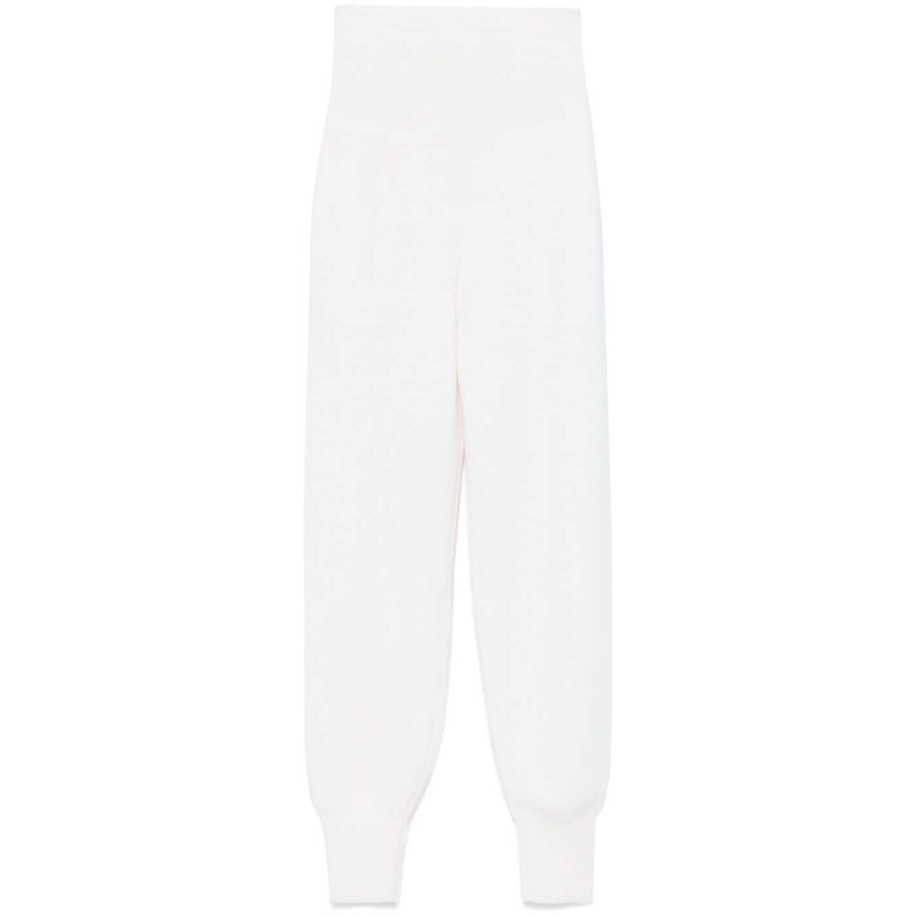 Chloé Chloè Trousers White, high-waisted wool knit, elasticated ribbed waistband, tapered leg, ribbed ankles, Marcie logo charm