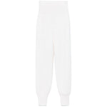 Chloé Chloè Trousers White, high-waisted wool knit, elasticated ribbed waistband, tapered leg, ribbed ankles, Marcie logo charm