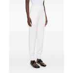 Chloé Chloè Trousers White, wool knitted high-waisted pants with ribbed waistband and ankles, featuring Marcie logo charm, tapered leg.