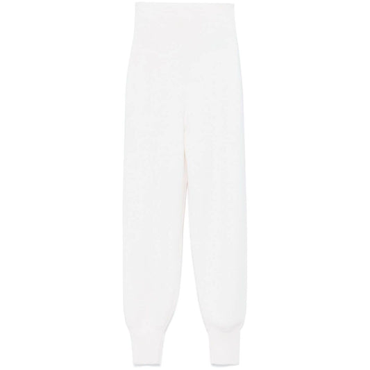 Chloé Chloè Trousers White, high-waisted wool knit, elasticated ribbed waistband, tapered leg, ribbed ankles, Marcie logo charm