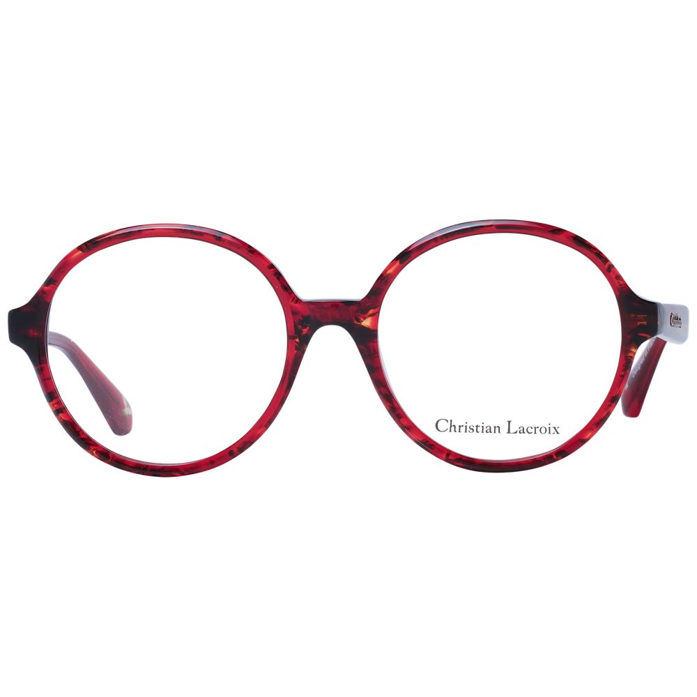 Christian Lacroix Red Women Glasses Frame, acetate full-rim, round style with demo lenses and branded case included.