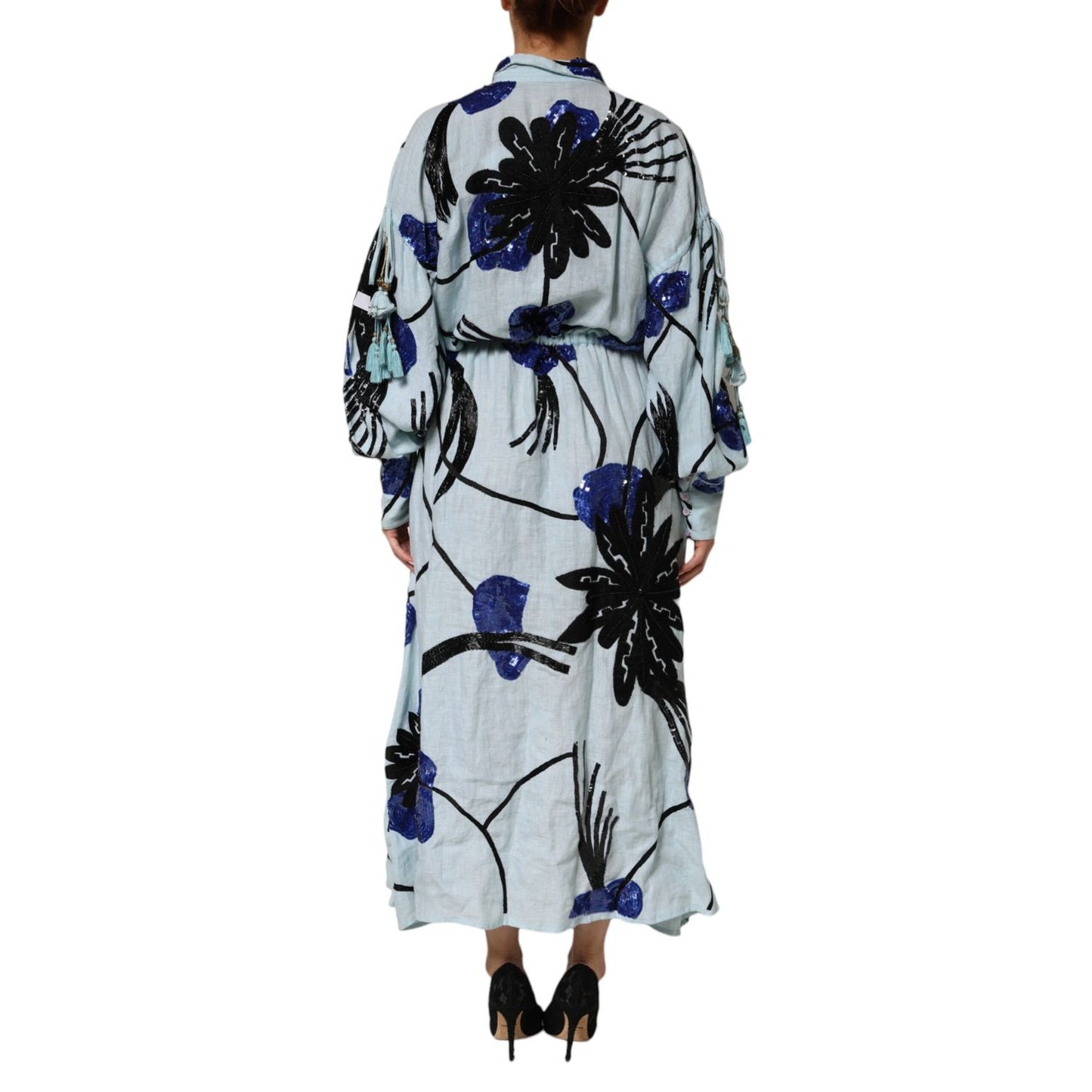 Christian Pellizzari Blue Sequin Embellished Shirt Maxi Dress