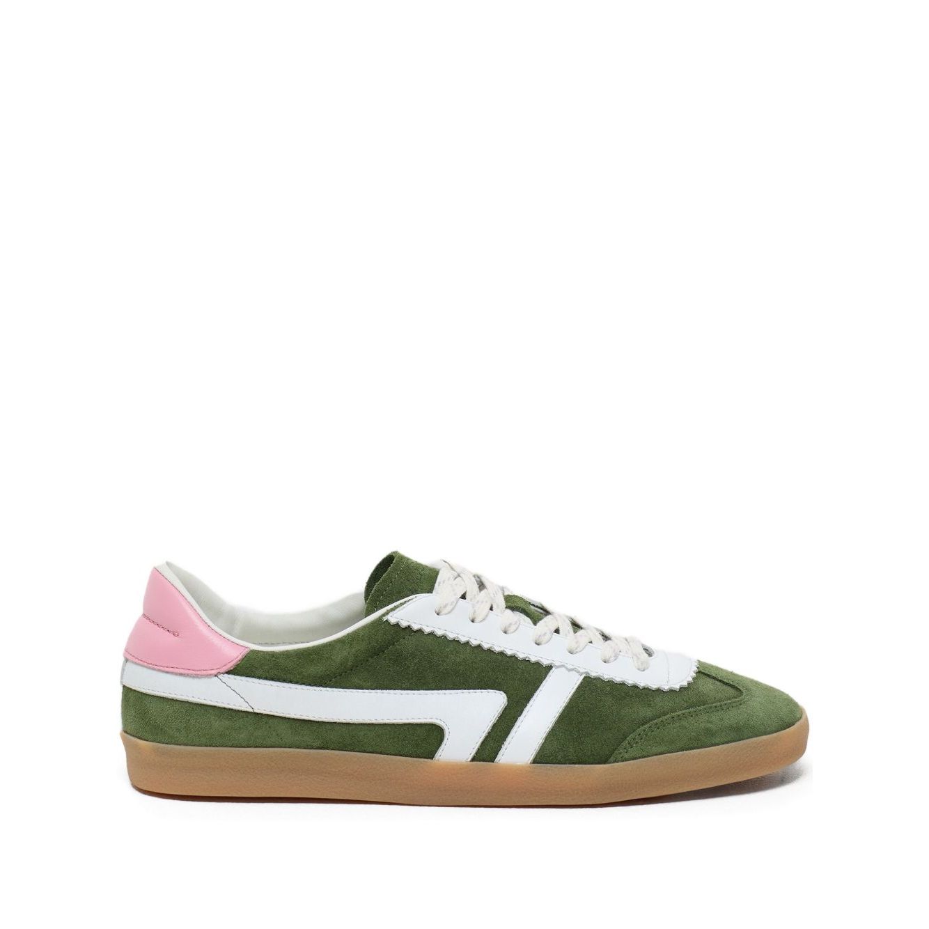 Closed Sneakers Green with olive front lace-up, gum-rubber sole, and contrasting trim, featuring leather material.