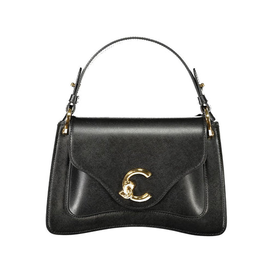 Luxurious Coccinelle Black Leather Women Handbag with gold accents and adjustable strap, perfect for versatile, stylish carrying.