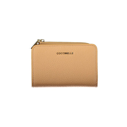 Coccinelle Brown Leather Women Wallet with multiple compartments and lustrous finish, perfect for organizing essentials.