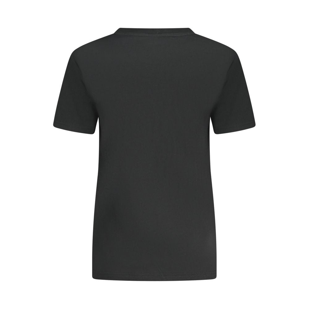 Back view of Converse Black Cotton Women T-Shirt with sleek design, showcasing slim fit and crew neck for casual chic style.