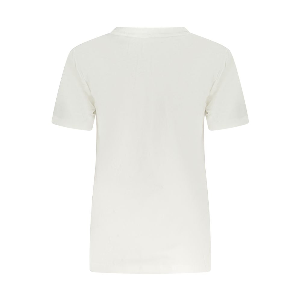 Back view of Converse White Cotton Women T-Shirt showcasing simple design and crew neck style for casual fashion.