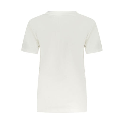 Back view of Converse White Cotton Women T-Shirt showcasing simple design and crew neck style for casual fashion.