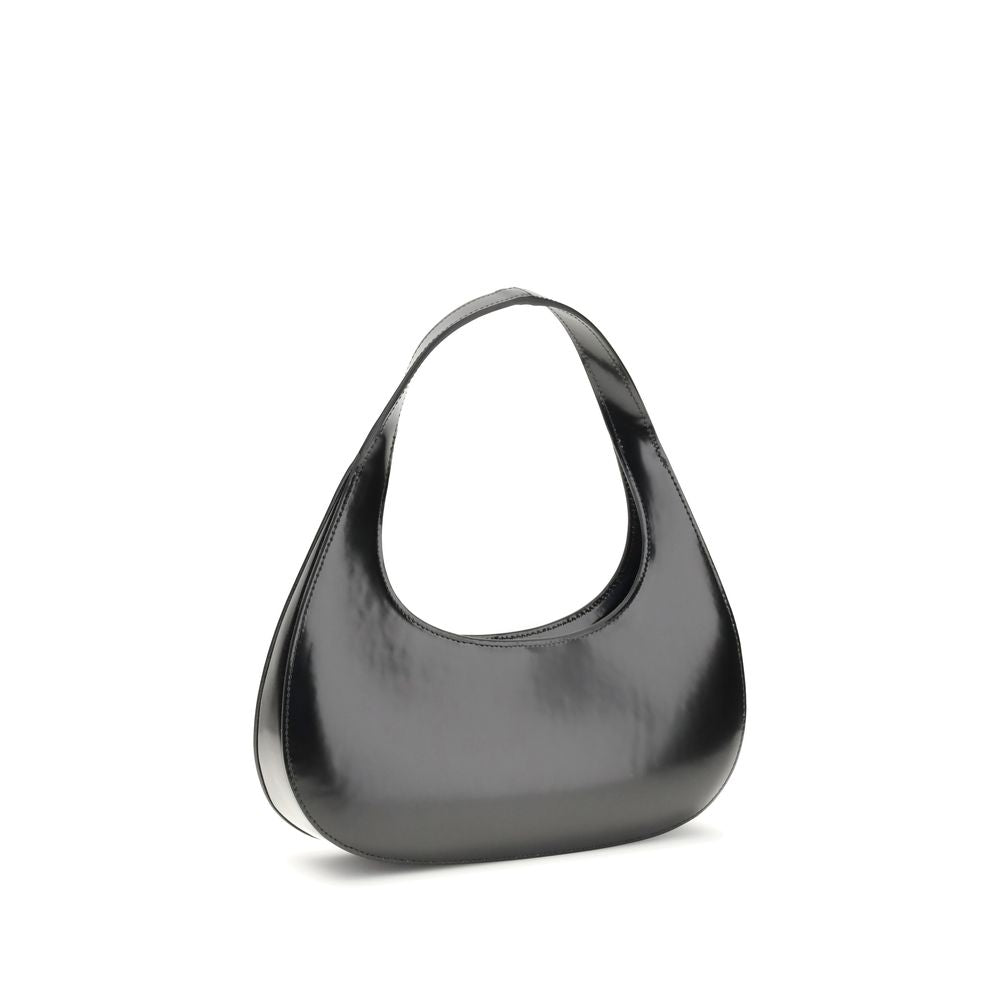 Coperni Black Leather Swipe Baguette Shoulder Bag with sleek, curved design, perfect for stylish everyday use.