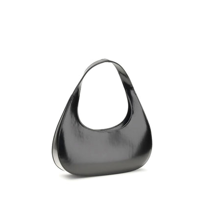 Coperni Black Leather Swipe Baguette Shoulder Bag with sleek, curved design, perfect for stylish everyday use.