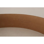 Costume National Brown Leather Gold Metal Oval Buckle Belt interior with made in Italy embossing