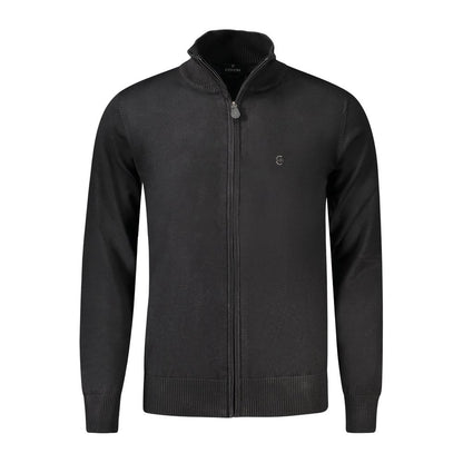 Coveri Moving Black Nylon Sweater, long sleeve cardigan with zip and logo embroidery.