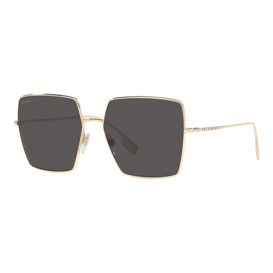 BURBERRY MOD. DAPHNE BE 3133, lady's metal sunglasses with square black lenses and gold frames.