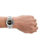 DIESEL Mod. SCRAPER 43mm gent's wristwatch shown on wrist with official packaging included.