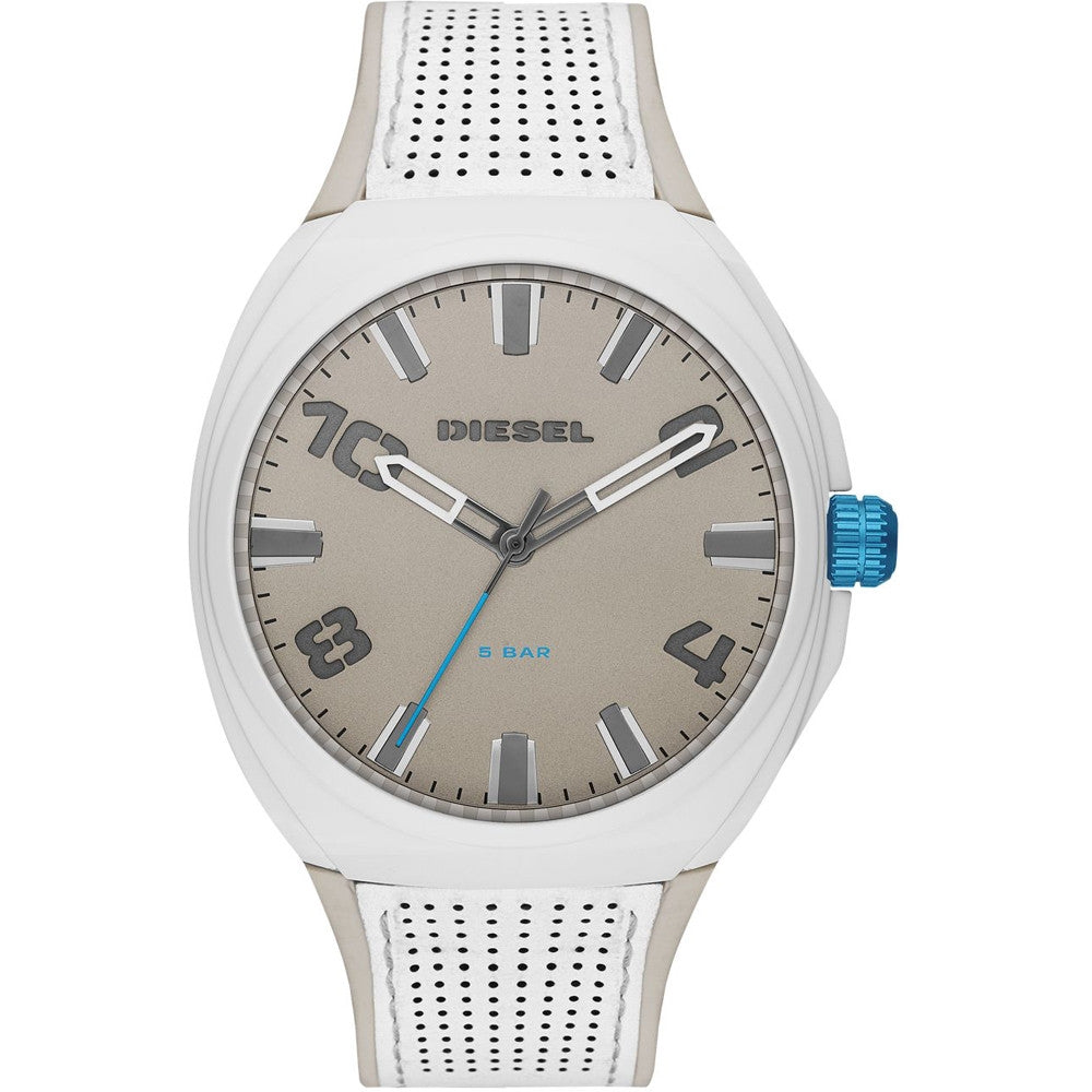 DIESEL Mod. STIGG wristwatch with silicone strap, 48mm stainless steel case, quartz movement, shown in official packaging.