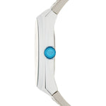 Side view of DIESEL Mod. STIGG wristwatch with 48mm stainless steel case and water resistance of 10 ATM, featuring blue crown.