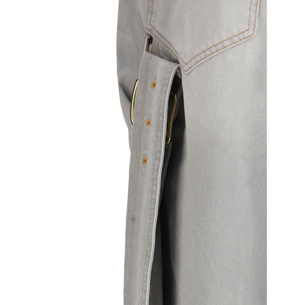 Side view of Darkpark Gray Cotton Relaxed Fit Jeans showcasing gold hardware and frayed hemline.