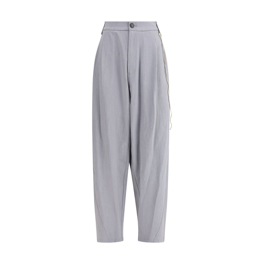Darkpark Gray Polyester Casual Pants with gold chain detail and front pleats, regular fit, for an elegant, bold look. Perfect for AW25 season.