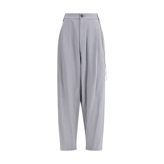 Darkpark Gray Polyester Casual Pants with gold chain detail and front pleats, regular fit, for an elegant, bold look. Perfect for AW25 season.