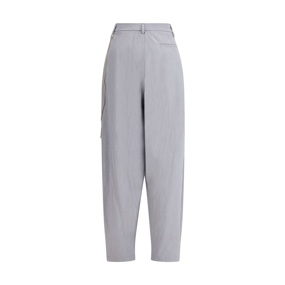 Darkpark Gray Polyester Casual Pants with gold chain detail and front pleats for a sophisticated look, made of polyester, viscose, wool, and elastane.