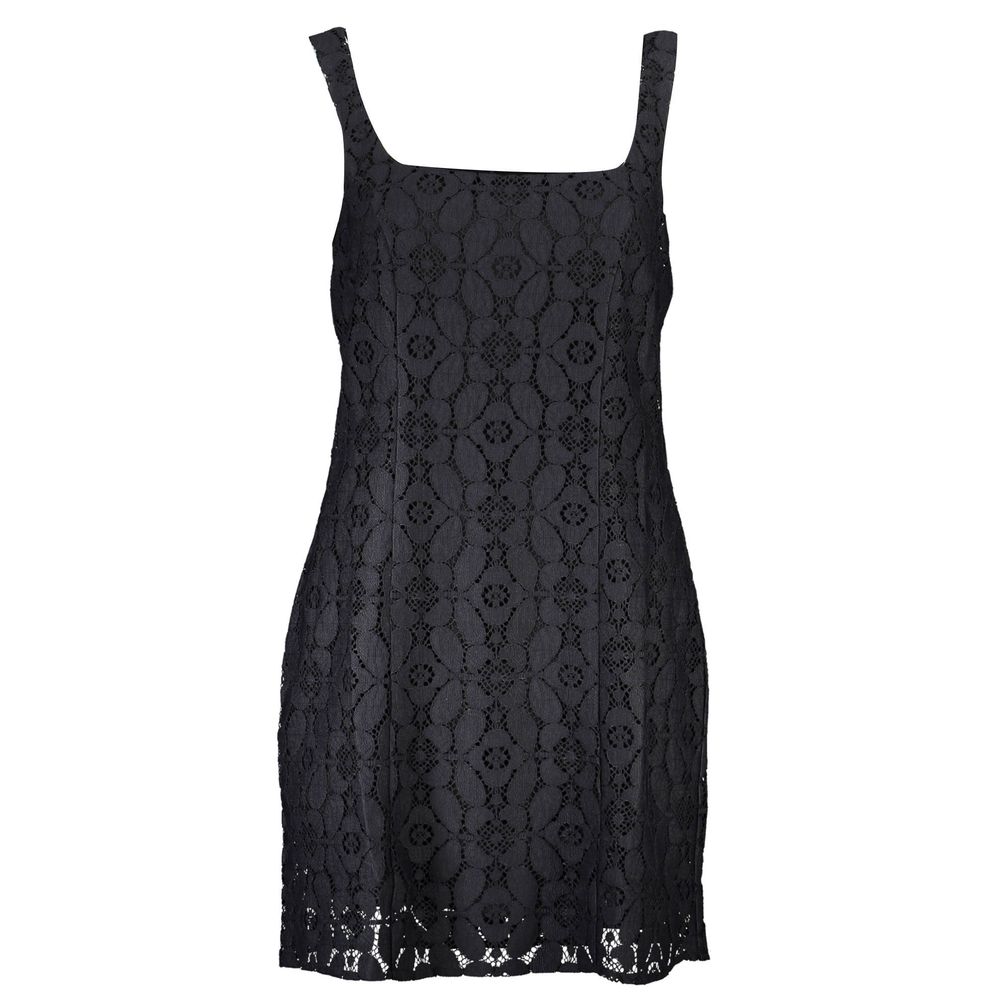 Desigual Black Polyester Women Dress with lace pattern, sleeveless design, and square neckline.