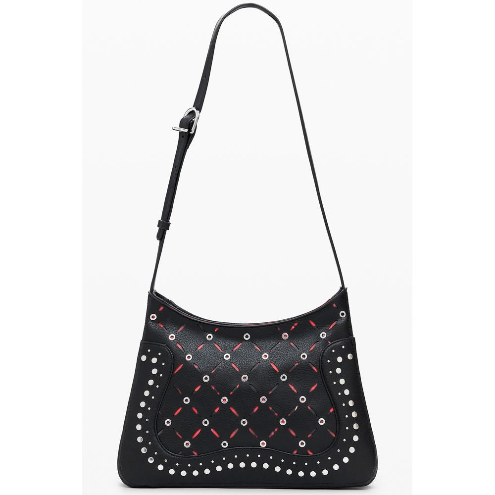 Desigual Black Polyethylene Women Handbag with adjustable strap, stud adornments, contrasting details, and secure closures.