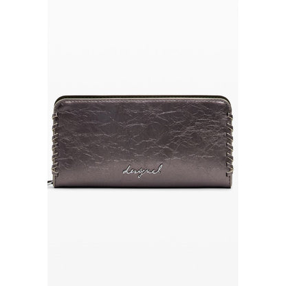 Desigual Bronze Polyethylene Women Wallet with zip closure, 5 compartments, card slots, and logo embellishment.