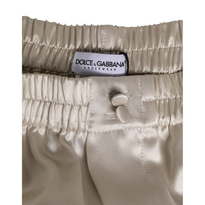 Dolce & Gabbana Beige Silk Satin Elastic Men Boxer Short Swimwear