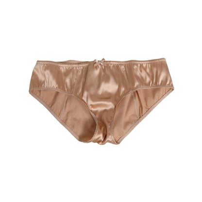 Dolce & Gabbana Beige Silk Satin Floral Lace Panty Brief Underwear
